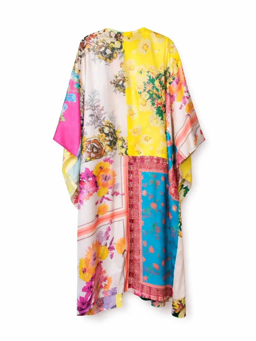 Free People Patchwork Kimono Duster Boho Festival Colorful Floral M/L Romantic - Picture 3 of 6